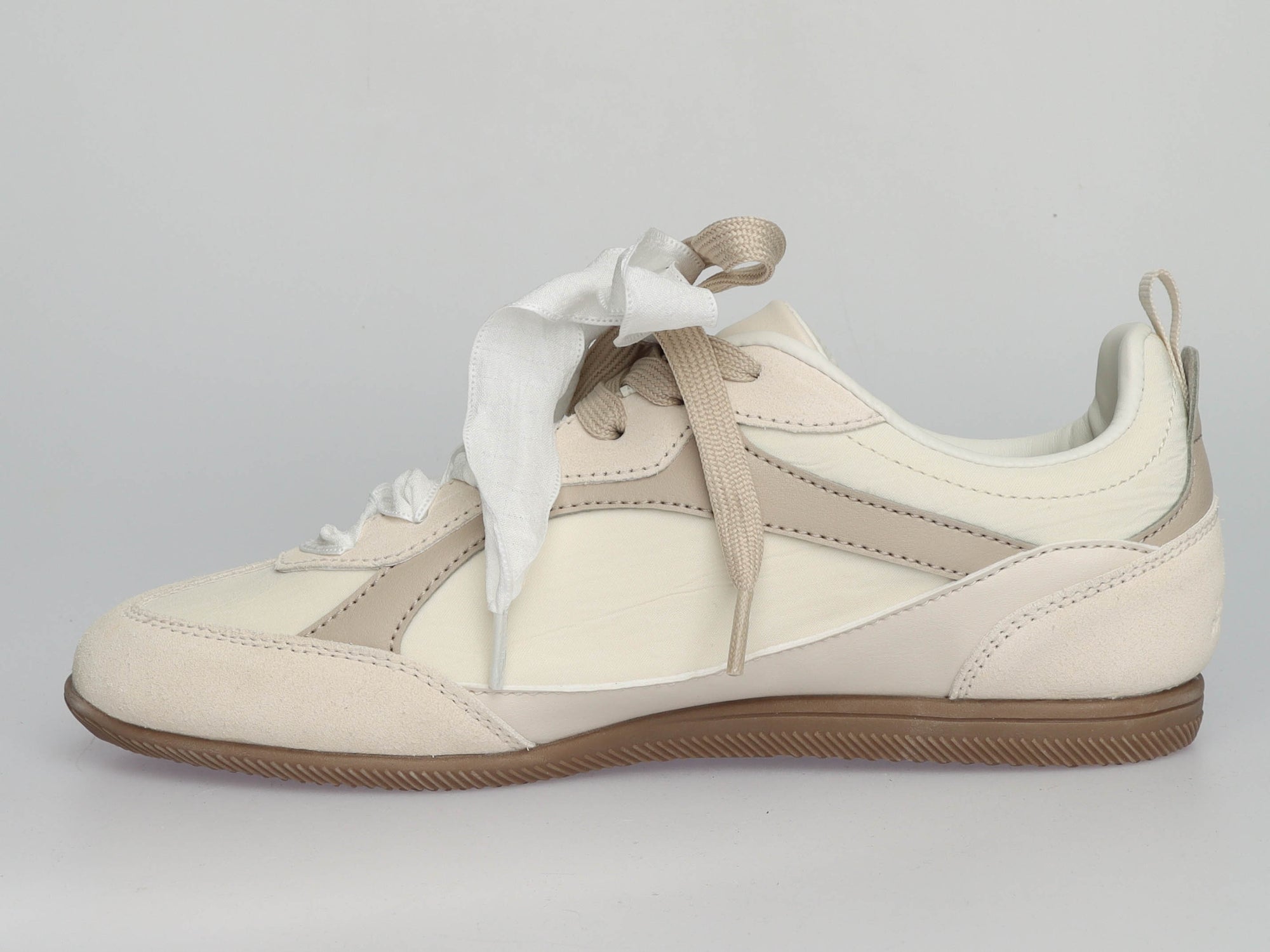 Premium Damen Sneaker – Nappaleder, Textil &amp; Veloursleder | LA BALLERINA | UP25AS039-BEIGE-TOP