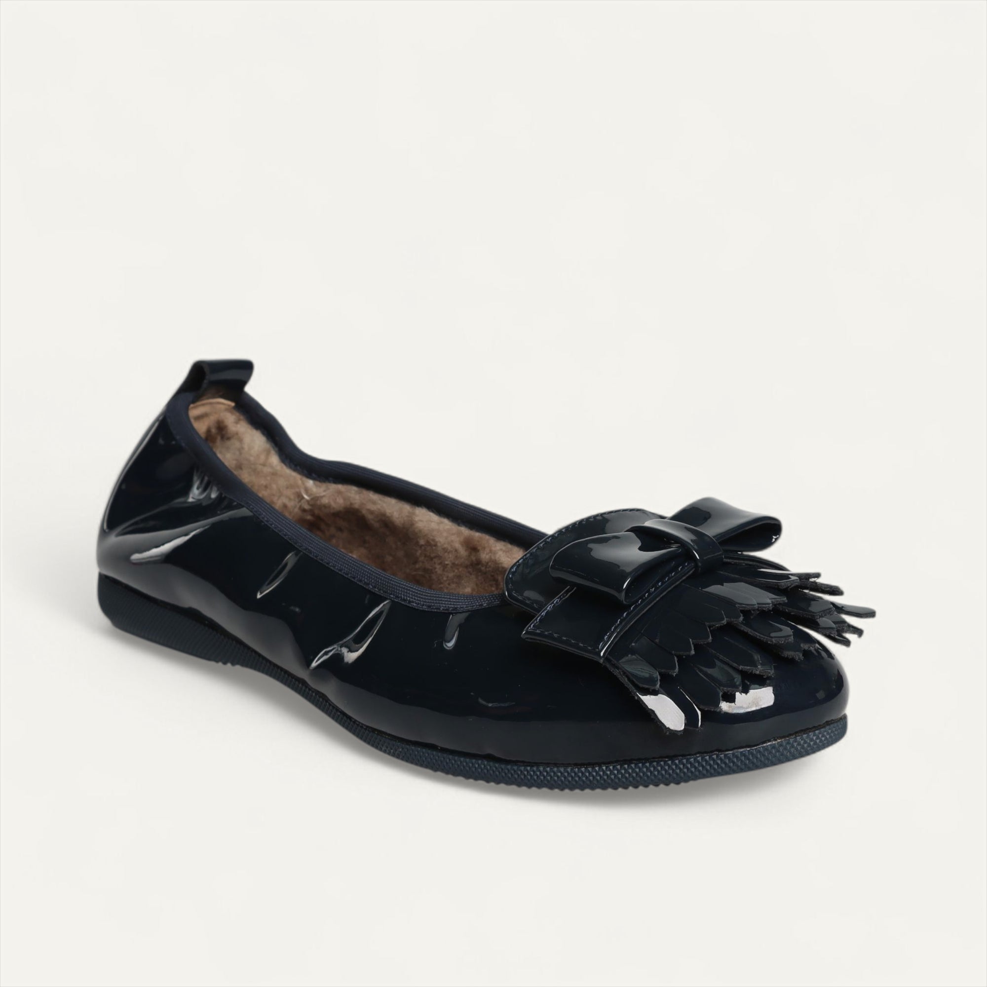 CAMBIO Winter women’s ballet flats in patent leather — Blue, lambskin lining – V2-118