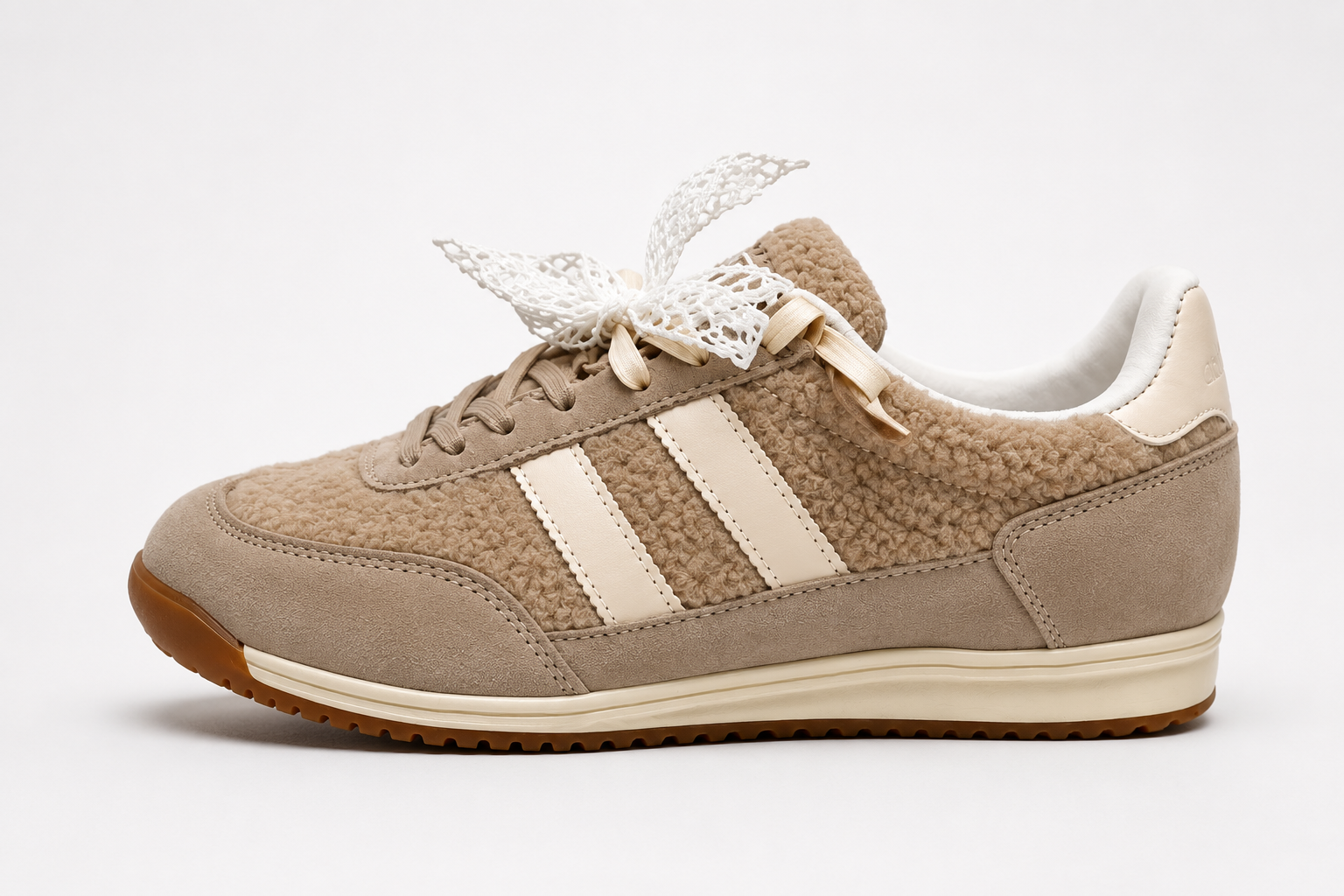 Damen Sneaker Taupe / Creme aus Veloursleder - La Ballerina