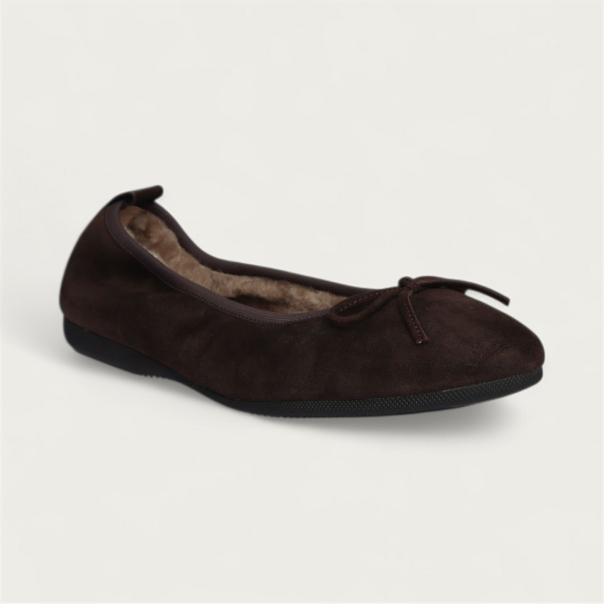 BASIC Winter Damen-Ballerinas aus Veloursleder in Dunkelbraun mit Lammfell – C103-245 BASIC Winter Ballerinas
