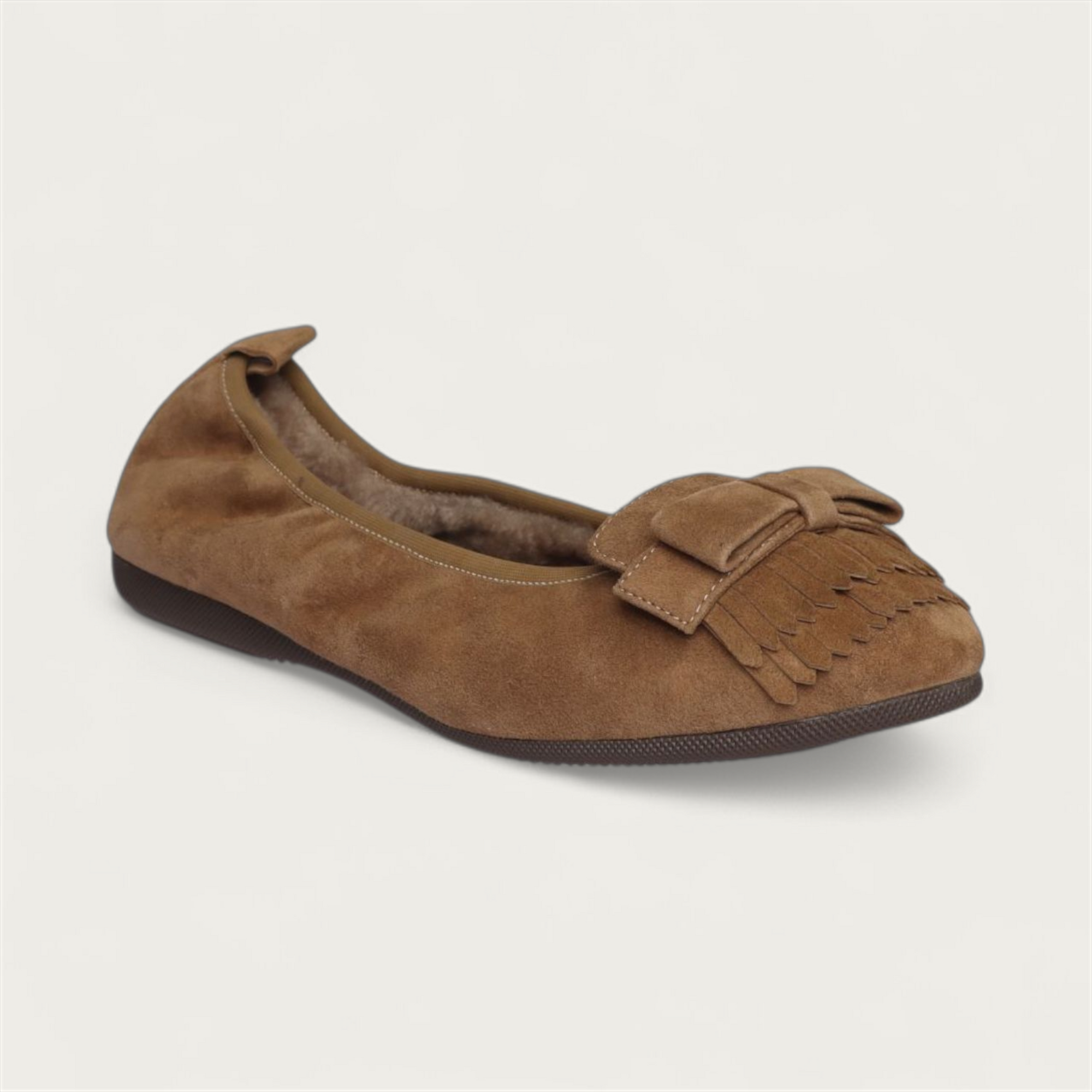 CAMBIO Winter women’s ballet flats in suede — Taupe, lambskin lining – C108-236