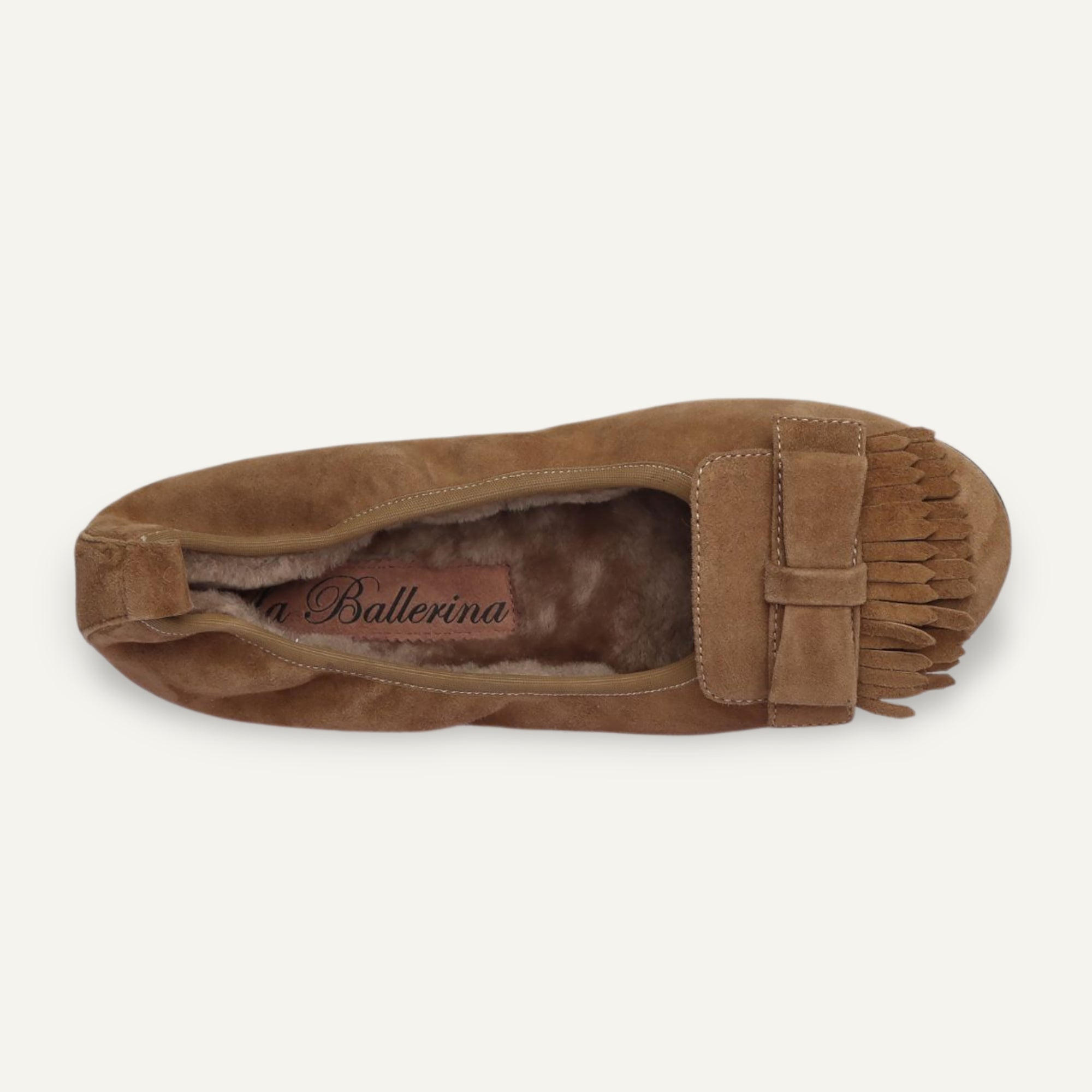 CAMBIO Winter women’s ballet flats in suede — Taupe, lambskin lining – C108-236