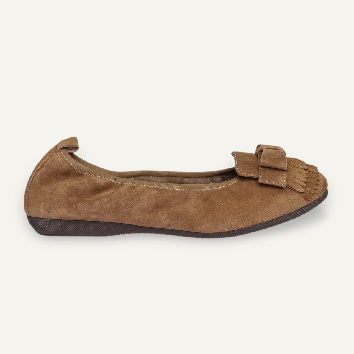 CAMBIO Winter women’s ballet flats in suede — Taupe, lambskin lining – C108-236
