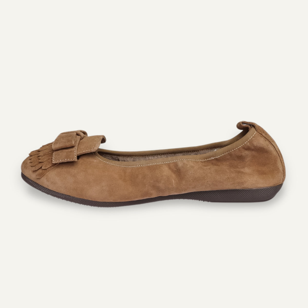 CAMBIO Winter women’s ballet flats in suede — Taupe, lambskin lining – C108-236