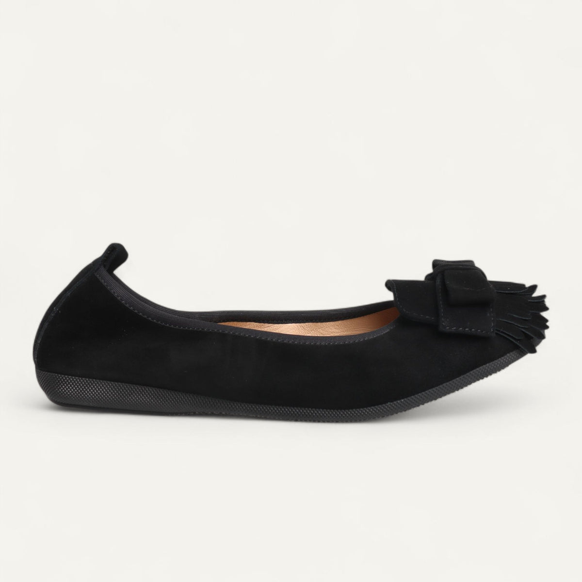 CAMBIO Damen-Ballerinas aus schwarzem Veloursleder mit breiter Ripsbandschleife CAMBIO Ballerinas