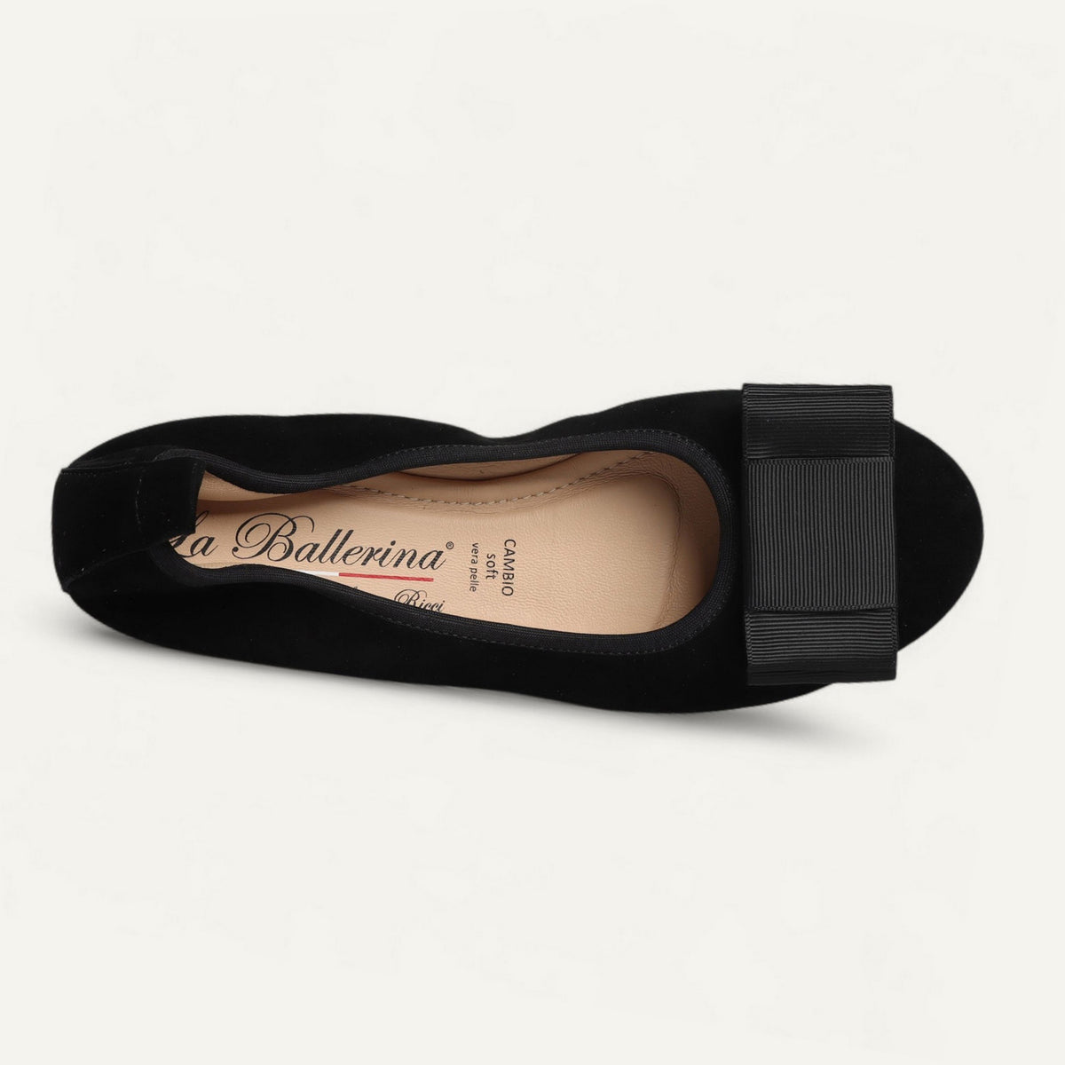 CAMBIO Damen-Ballerinas aus schwarzem Veloursleder mit breiter Ripsbandschleife CAMBIO Ballerinas