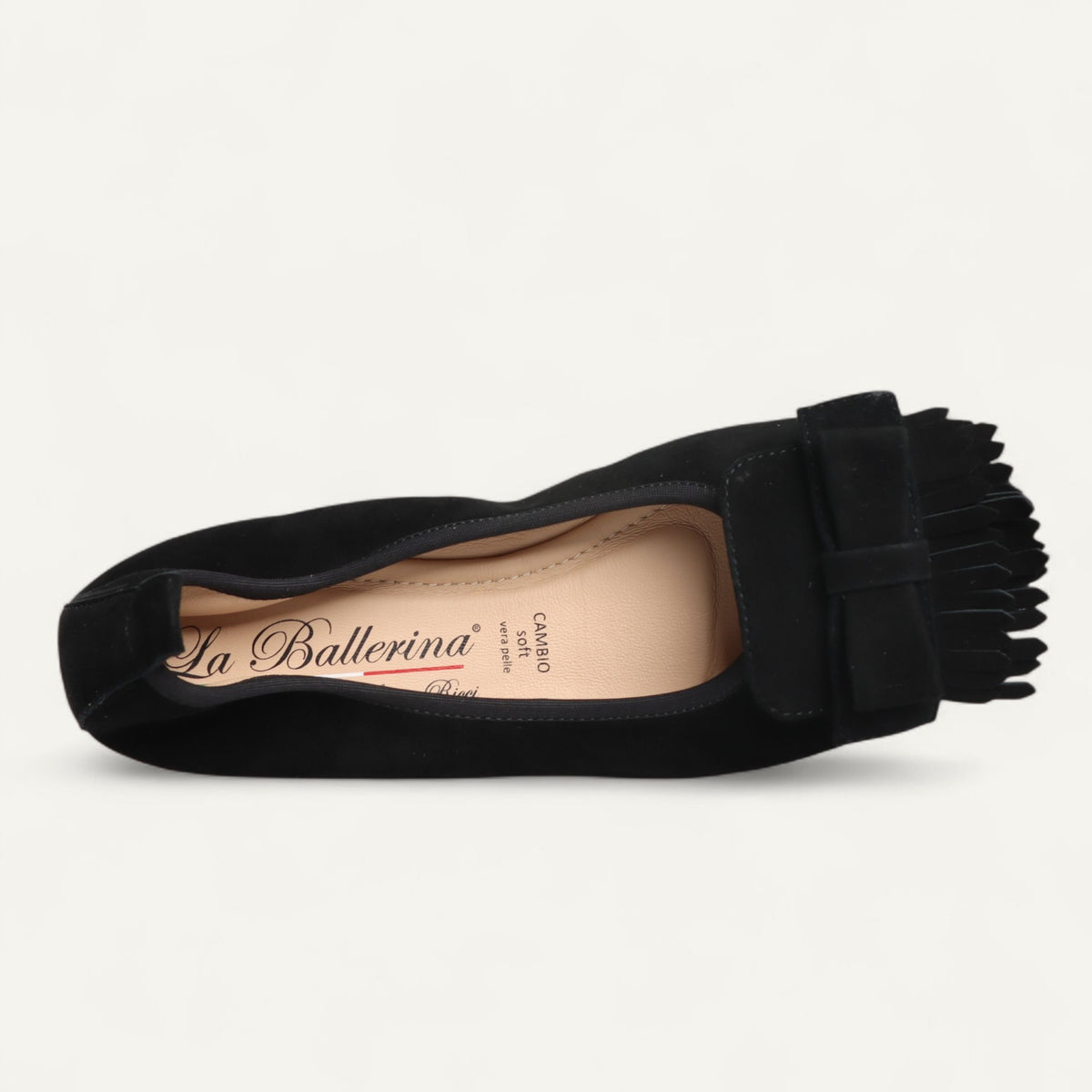 CAMBIO Damen-Ballerinas aus schwarzem Veloursleder mit breiter Ripsbandschleife CAMBIO Ballerinas