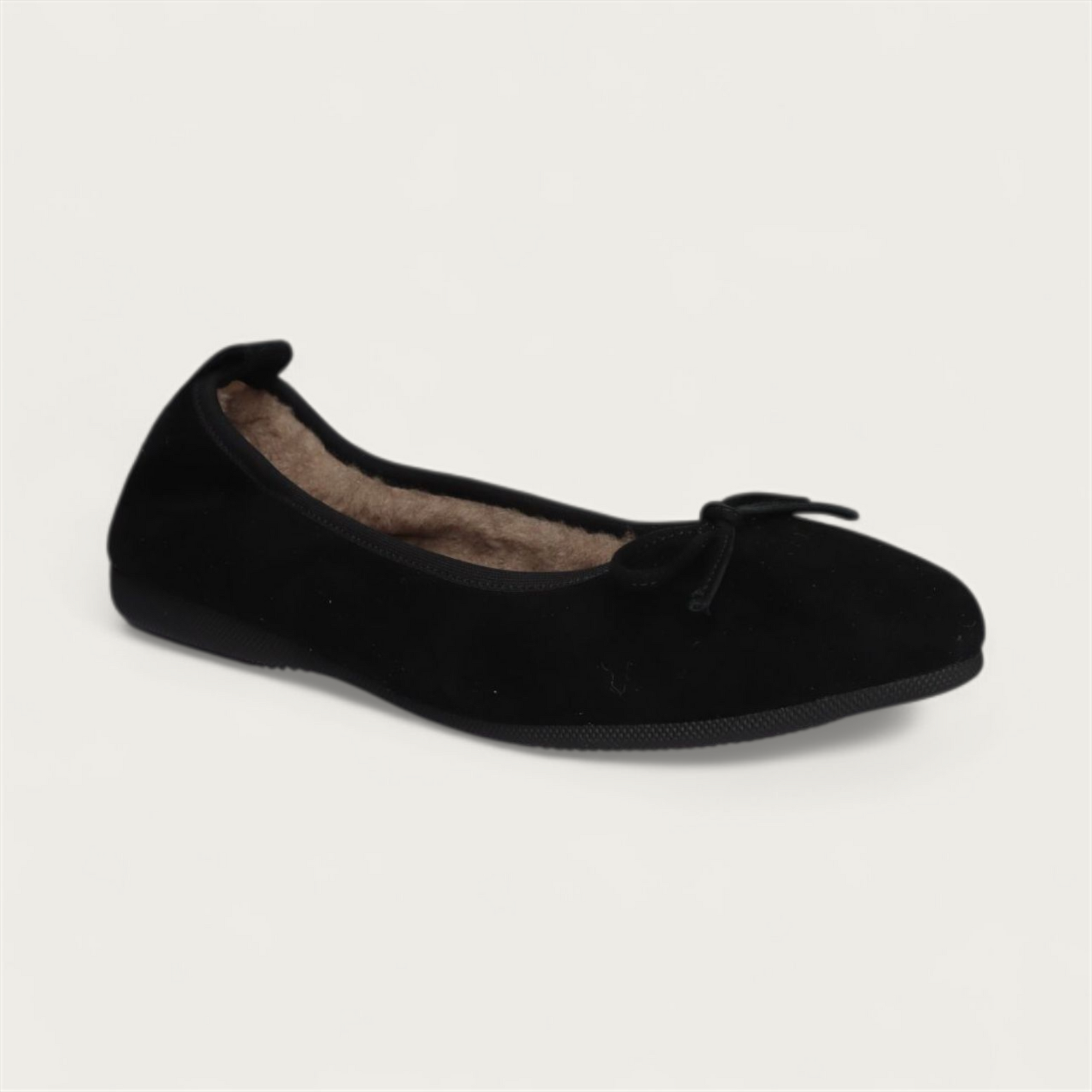 BASIC Winter Damen-Ballerinas aus Veloursleder in Schwarz mit Lammfell – C4-010 BASIC Winter Ballerinas