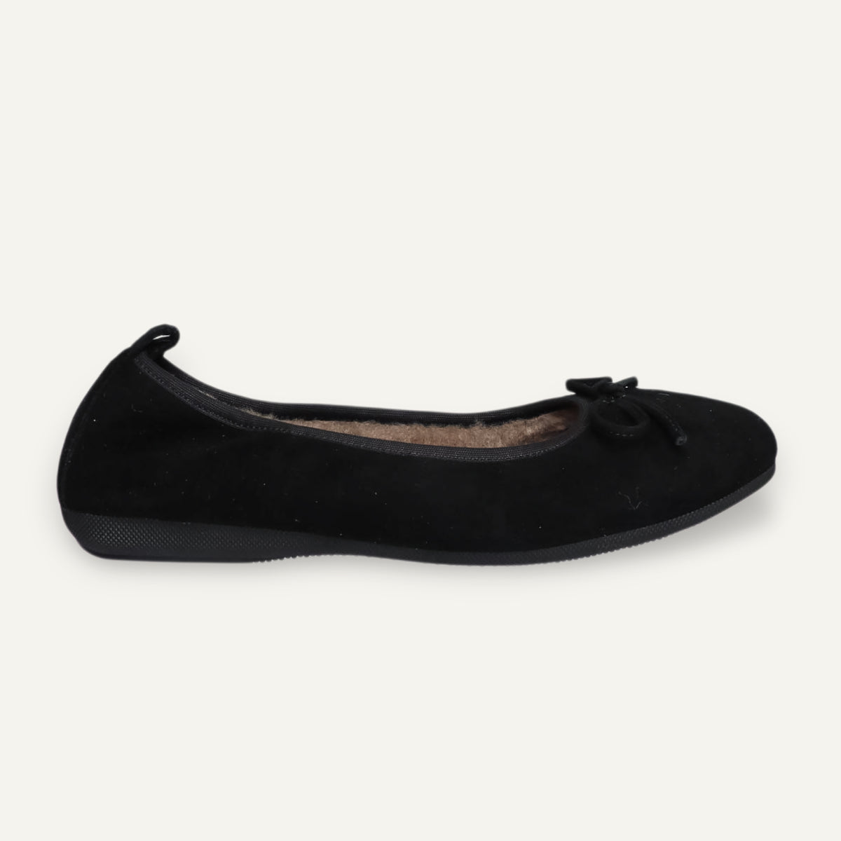 BASIC Winter Damen-Ballerinas aus Veloursleder in Schwarz mit Lammfell – C4-010 BASIC Winter Ballerinas