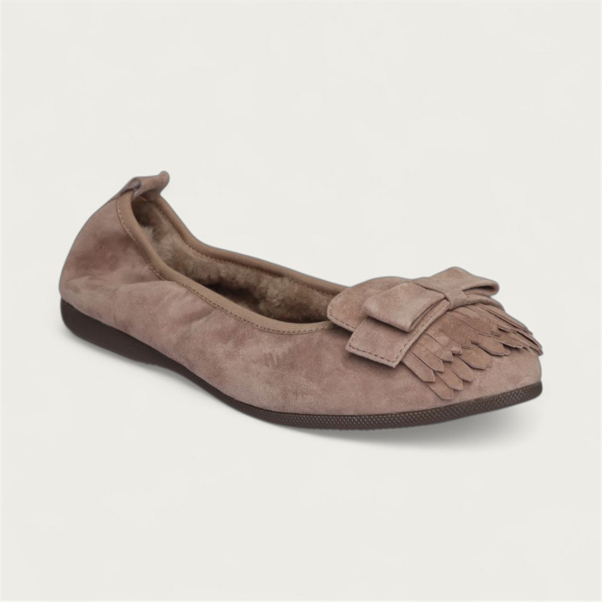 CAMBIO Winter women’s ballet flats in suede — Taupe, lambskin lining – C5001-237