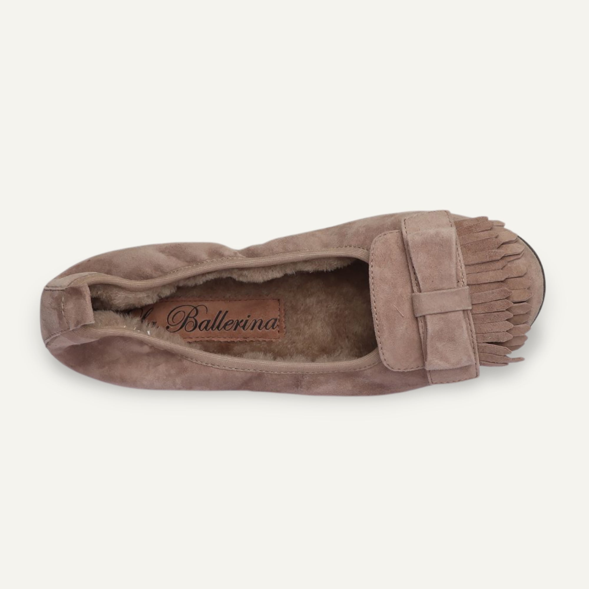 CAMBIO Winter women’s ballet flats in suede — Taupe, lambskin lining – C5001-237