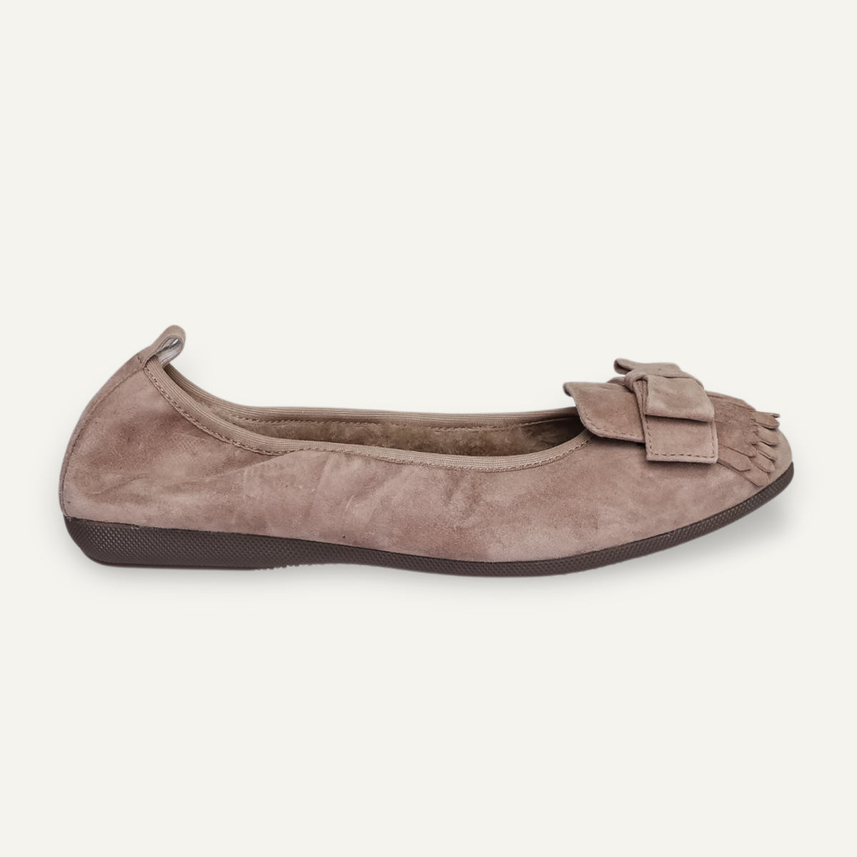 CAMBIO Winter women’s ballet flats in suede — Taupe, lambskin lining – C5001-237