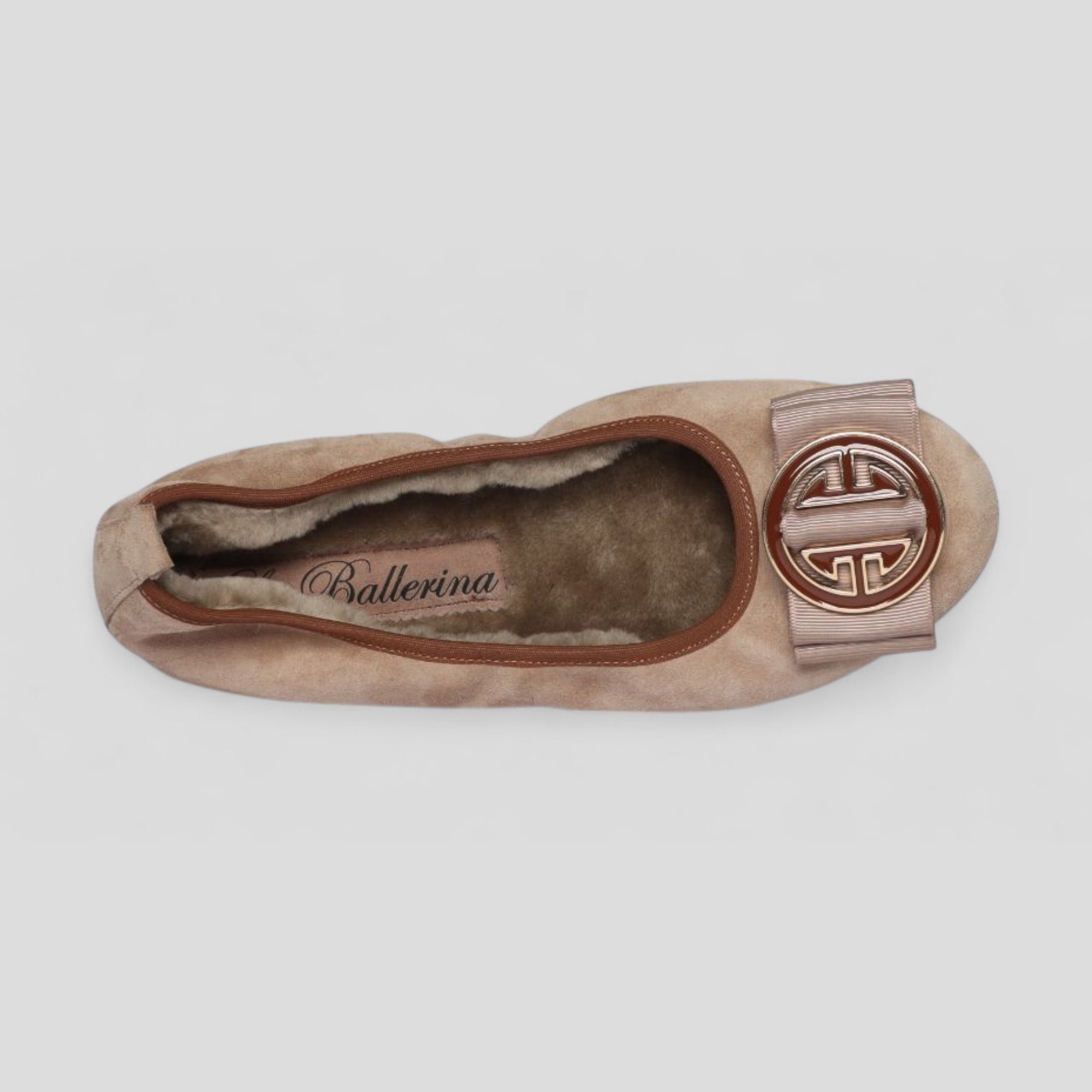 14W💕 La Ballerina  CAMBIO – Latte-beige Damen-Ballerinas aus Veloursleder, warmgefüttert für den Winter