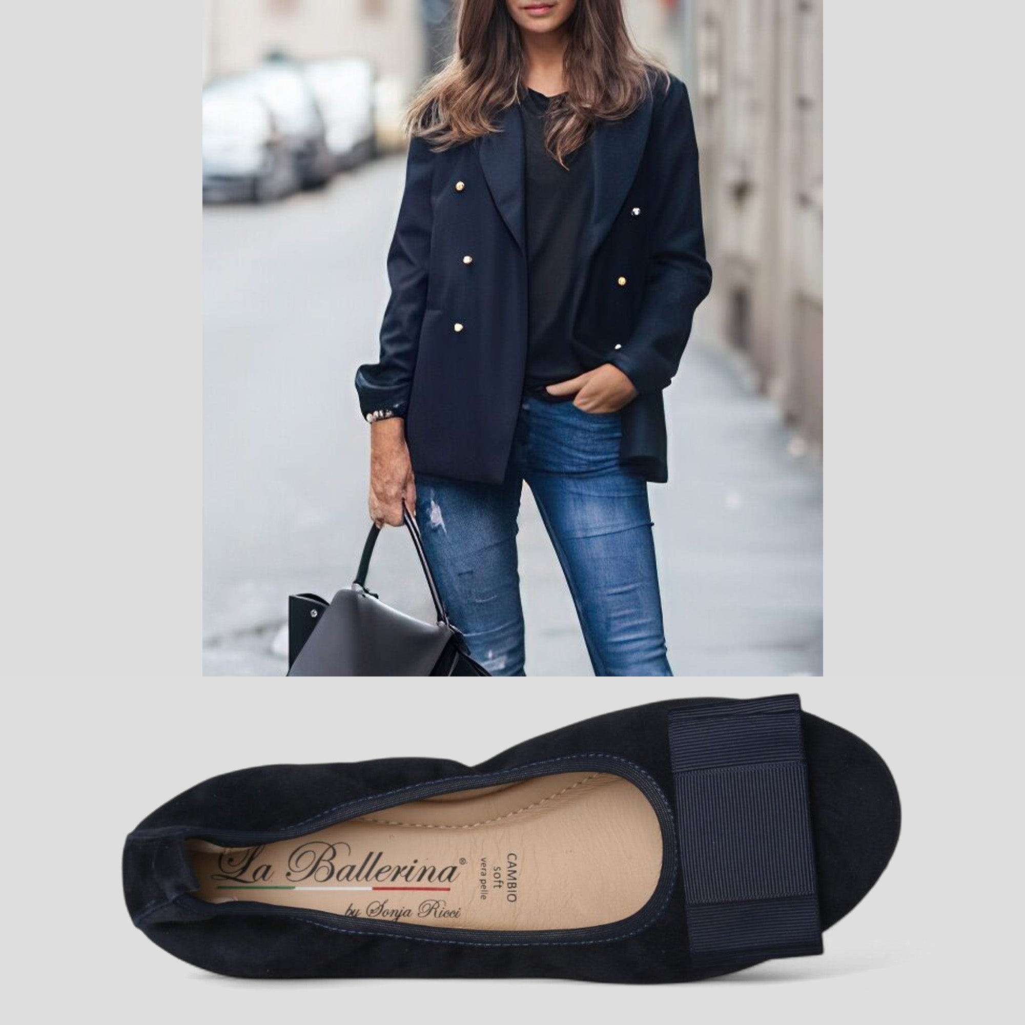 S15 💕 LA BALLERINA CAMBIO BALLERINAS VELOURSLEDER BLAU – ELEGANT & BEQUEM - La Ballerina