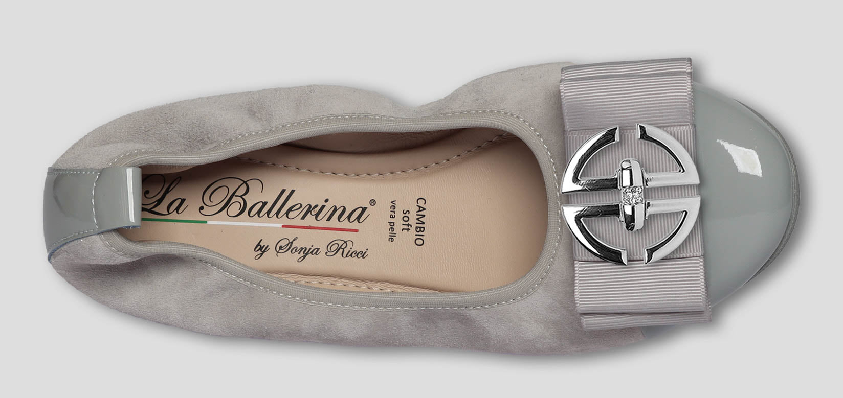 S68 💕La Ballerina Cambio grau –  Veloursleder mit Lackleder &amp; Wechsel­schnalle Sonja Ricci