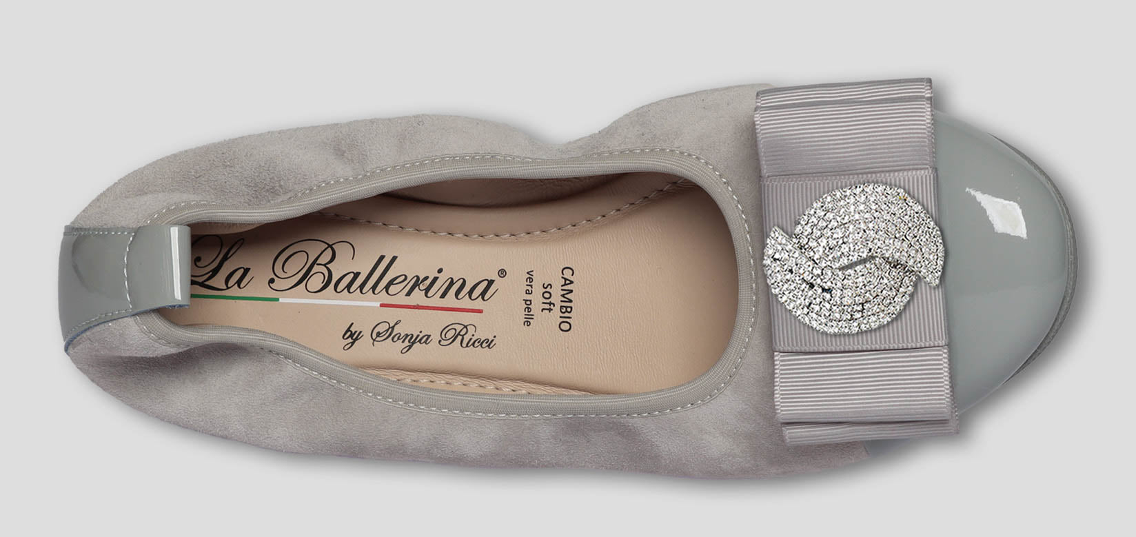 S68 💕La Ballerina Cambio grau –  Veloursleder mit Lackleder &amp; Wechsel­schnalle Sonja Ricci