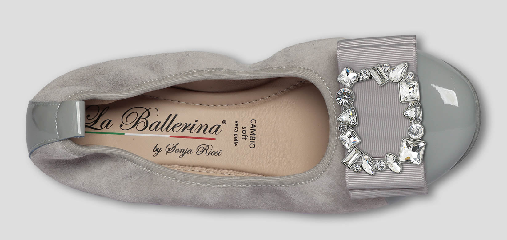 S68 💕La Ballerina Cambio grau –  Veloursleder mit Lackleder &amp; Wechsel­schnalle Sonja Ricci