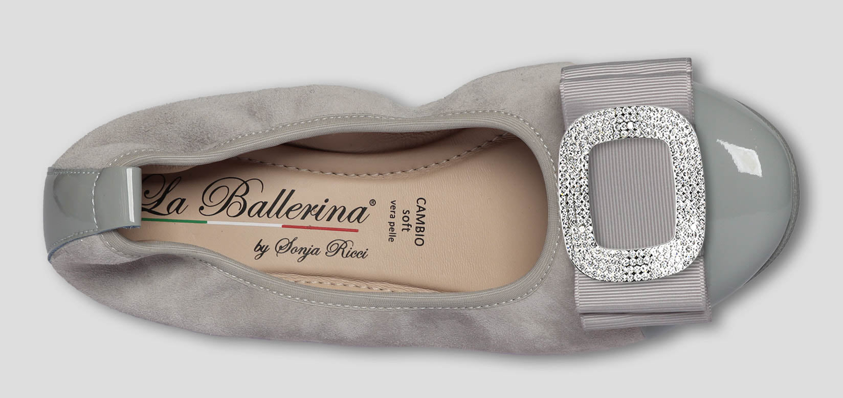 S68 💕La Ballerina Cambio grau –  Veloursleder mit Lackleder &amp; Wechsel­schnalle Sonja Ricci