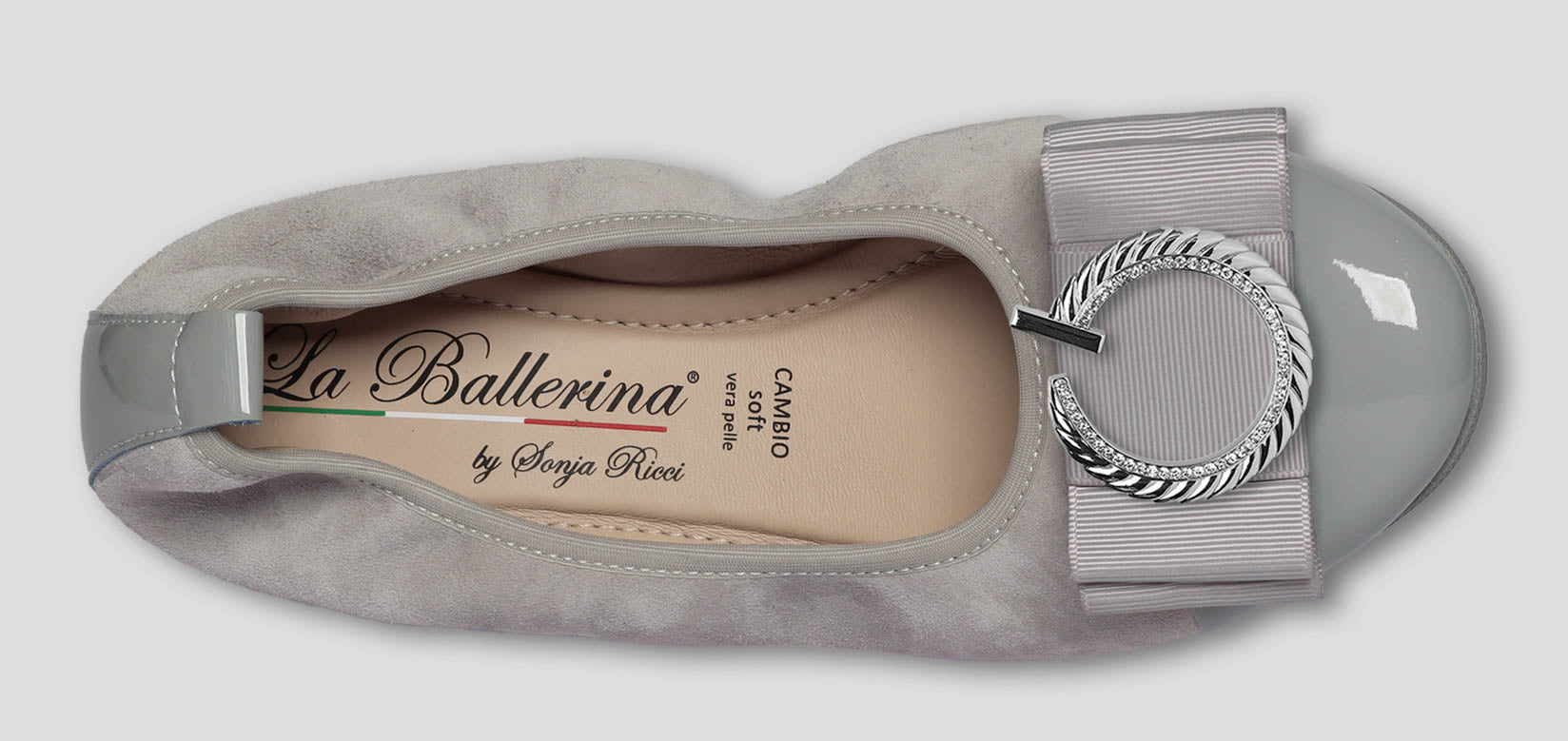 S68 💕La Ballerina Cambio grau –  Veloursleder mit Lackleder &amp; Wechsel­schnalle Sonja Ricci