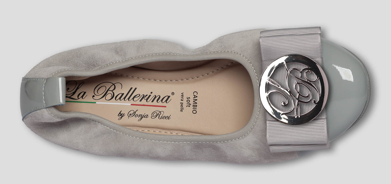 S68 💕La Ballerina Cambio grau –  Veloursleder mit Lackleder &amp; Wechsel­schnalle Sonja Ricci