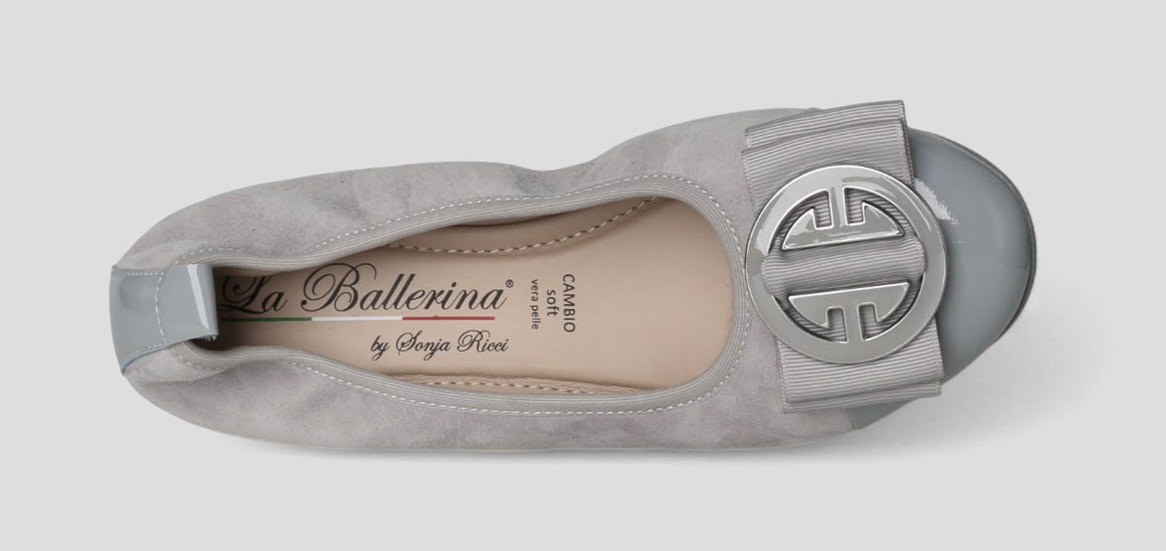 S68 💕La Ballerina Cambio grau –  Veloursleder mit Lackleder &amp; Wechsel­schnalle Sonja Ricci