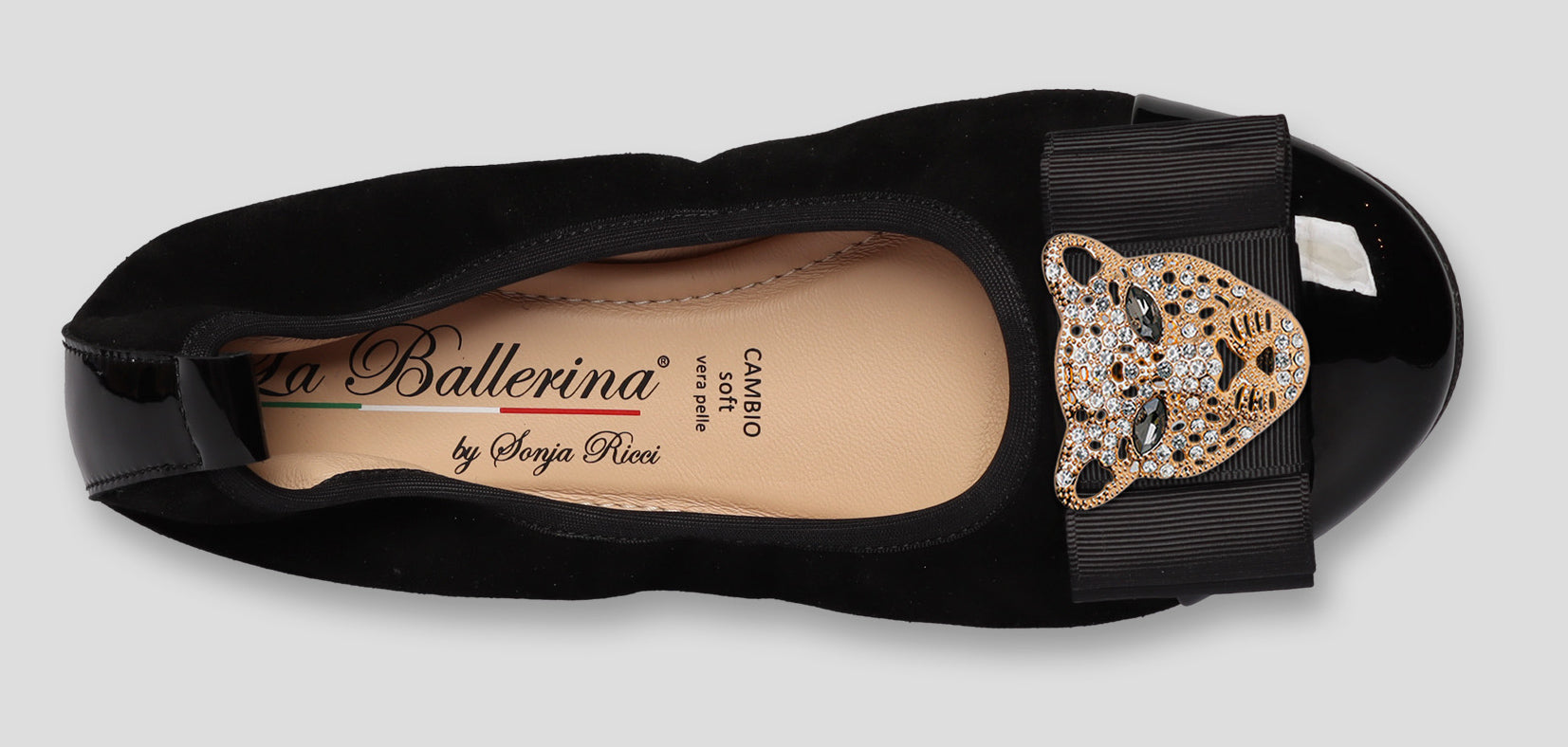 S77 💕La Ballerina Cambio Schwarz – Veloursleder mit Lackleder &amp; Wechsel­schnalle Sonja Ricci - La Ballerina
