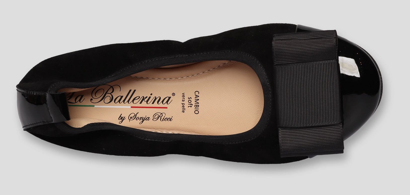 S77 💕La Ballerina Cambio Schwarz – Veloursleder mit Lackleder &amp; Wechsel­schnalle Sonja Ricci - La Ballerina