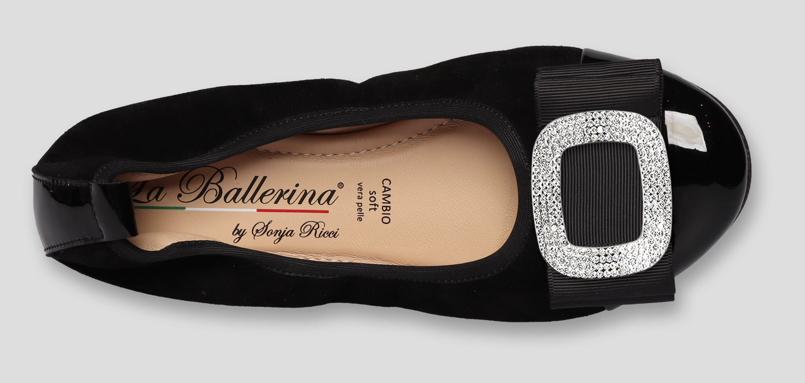 S77 💕La Ballerina Cambio Schwarz –  Veloursleder mit Lackleder &amp; Wechsel­schnalle Sonja Ricci