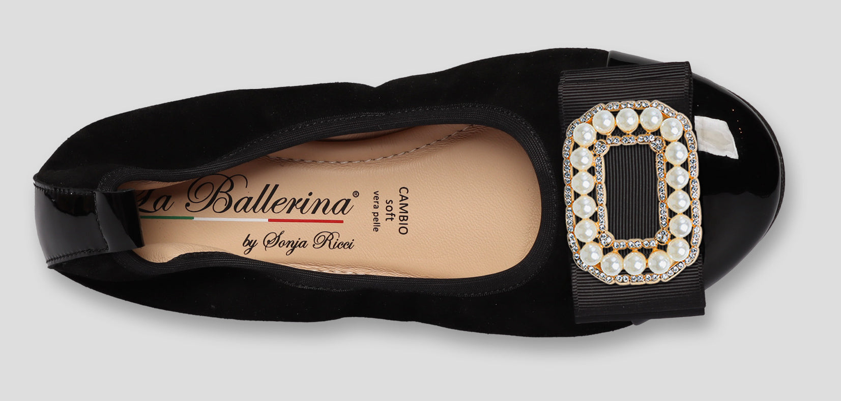 S77 💕La Ballerina Cambio Schwarz – Veloursleder mit Lackleder &amp; Wechsel­schnalle Sonja Ricci - La Ballerina
