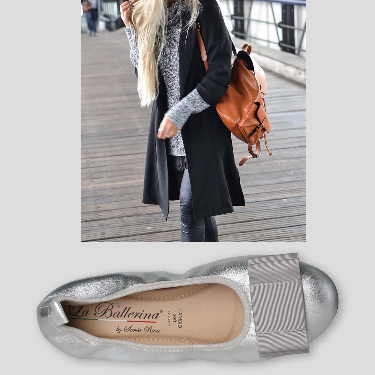 S42 💕LA BALLERINA CAMBIO SILBER – ELEGANTE LEDER-BALLERINAS VON SONJA RICCI - La Ballerina