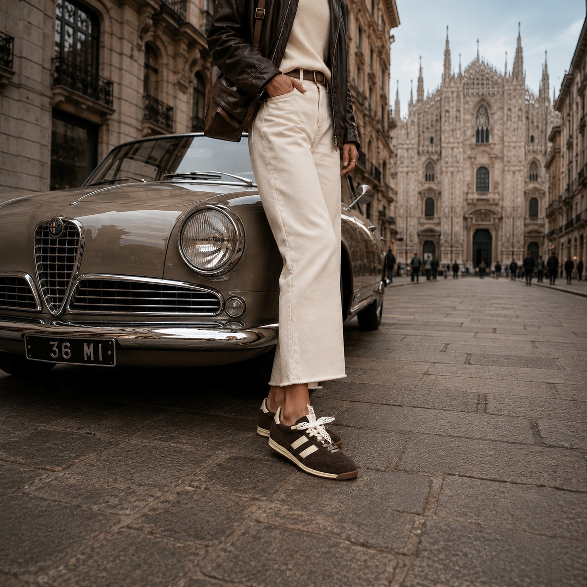 LA BALLERINA Sneaker Espresso Braun / Ivory aus Leder – Lifestyle-Aufnahme
