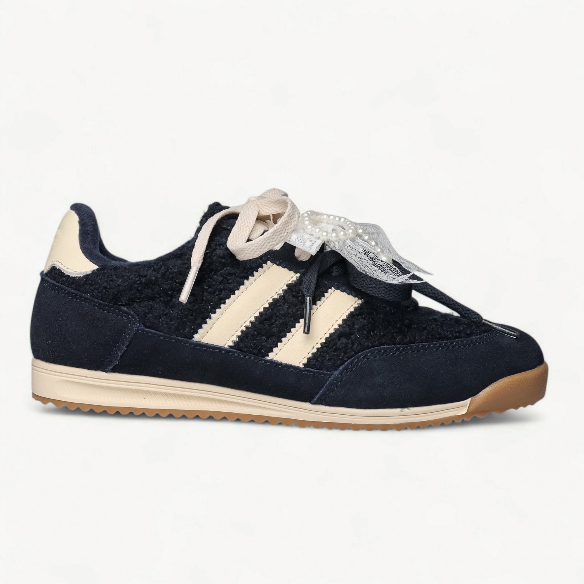 LA BALLERINA women's navy and cream suede sneakers – side view