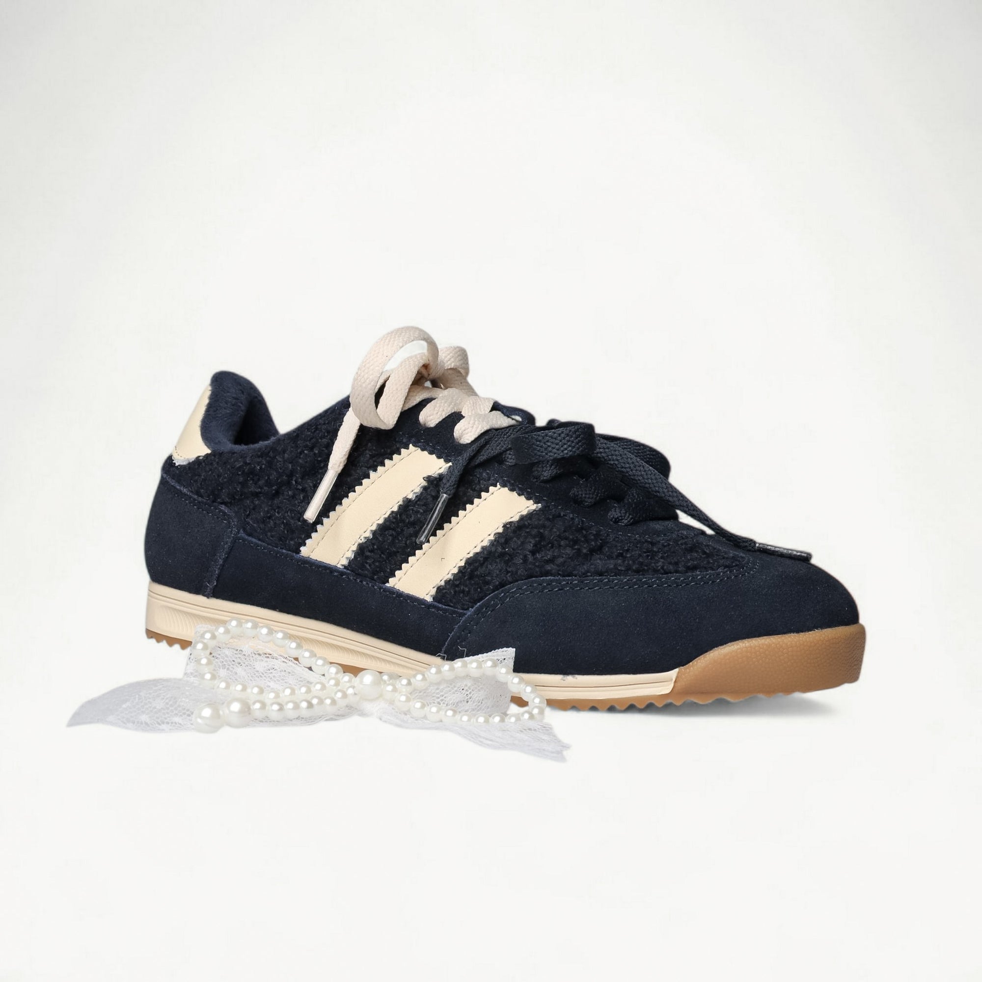 LA BALLERINA women's navy and cream sneakers – decorative trim detail