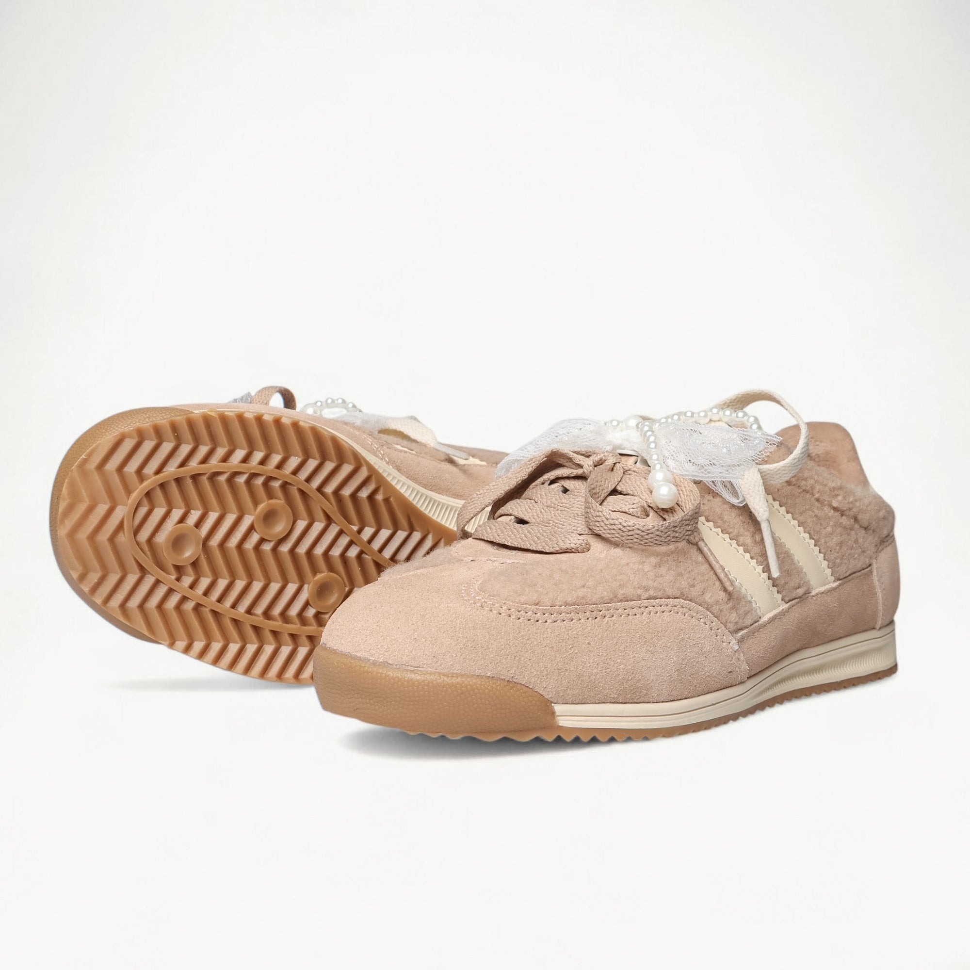 Dames sneakers van LA BALLERINA in taupe en crème – profiel van de loopzool