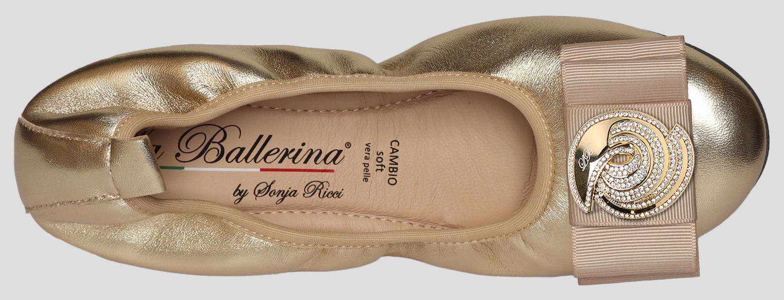 La Ballerina by Sonja Ricci – Goldfarbene Ballerinas mit fester Schnalle (F3)