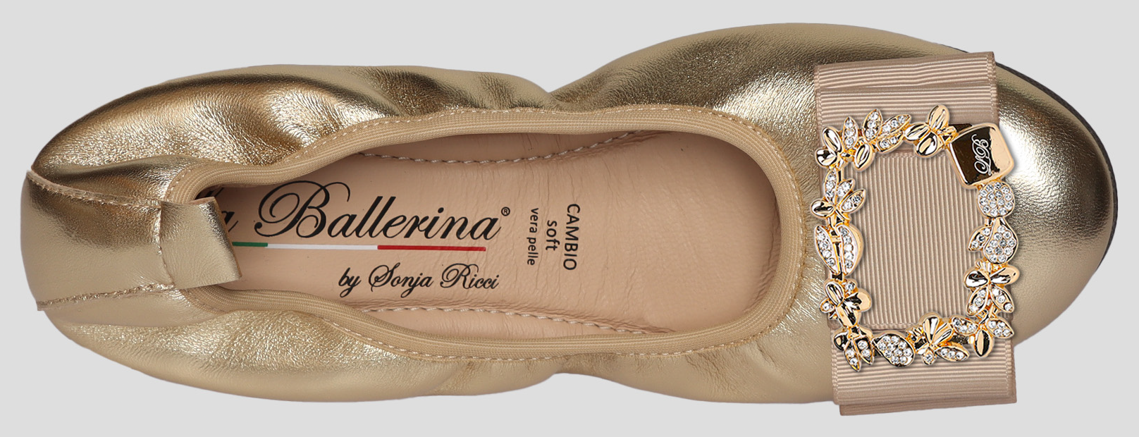 La Ballerina by Sonja Ricci – Goldfarbene Ballerinas mit fester Schnalle (F3)
