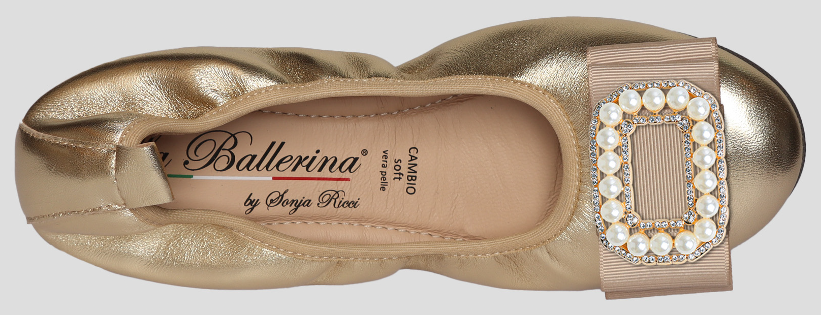 La Ballerina by Sonja Ricci – Goldfarbene Ballerinas mit fester Schnalle (F3)