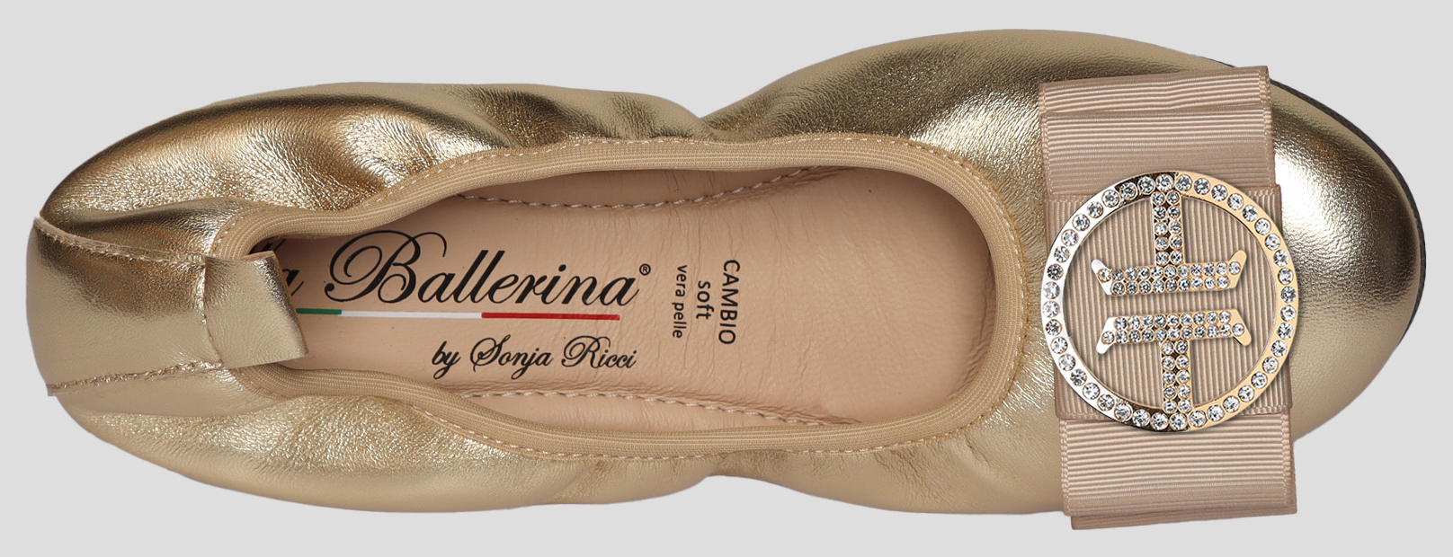 La Ballerina by Sonja Ricci – Goldfarbene Ballerinas mit fester Schnalle (F3)
