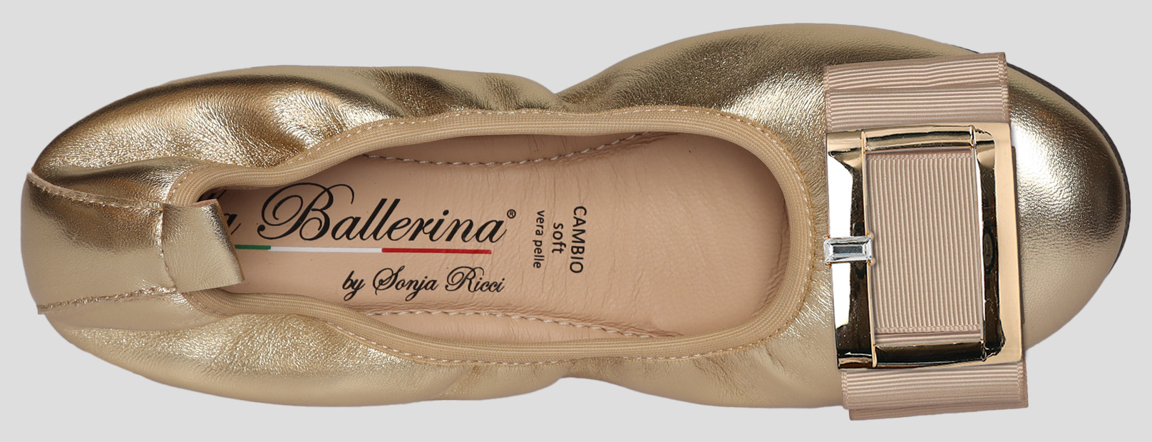La Ballerina by Sonja Ricci – Goldfarbene Ballerinas mit fester Schnalle (F3)