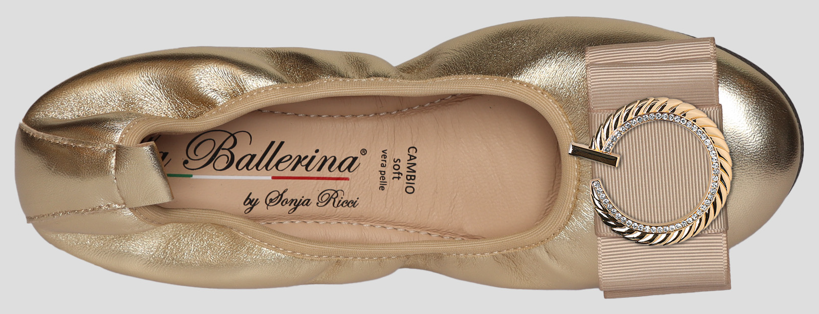 La Ballerina by Sonja Ricci – Goldfarbene Ballerinas mit fester Schnalle (F3)