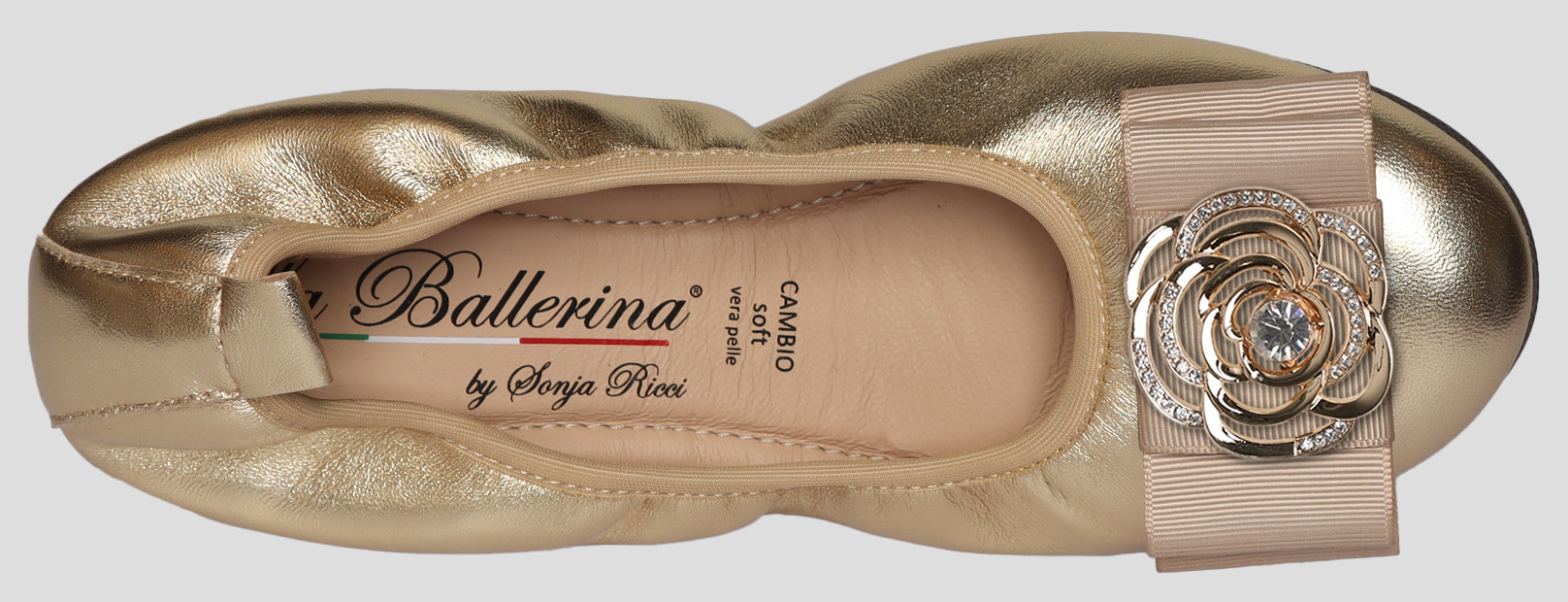 La Ballerina by Sonja Ricci – Goldfarbene Ballerinas mit fester Schnalle (F3)