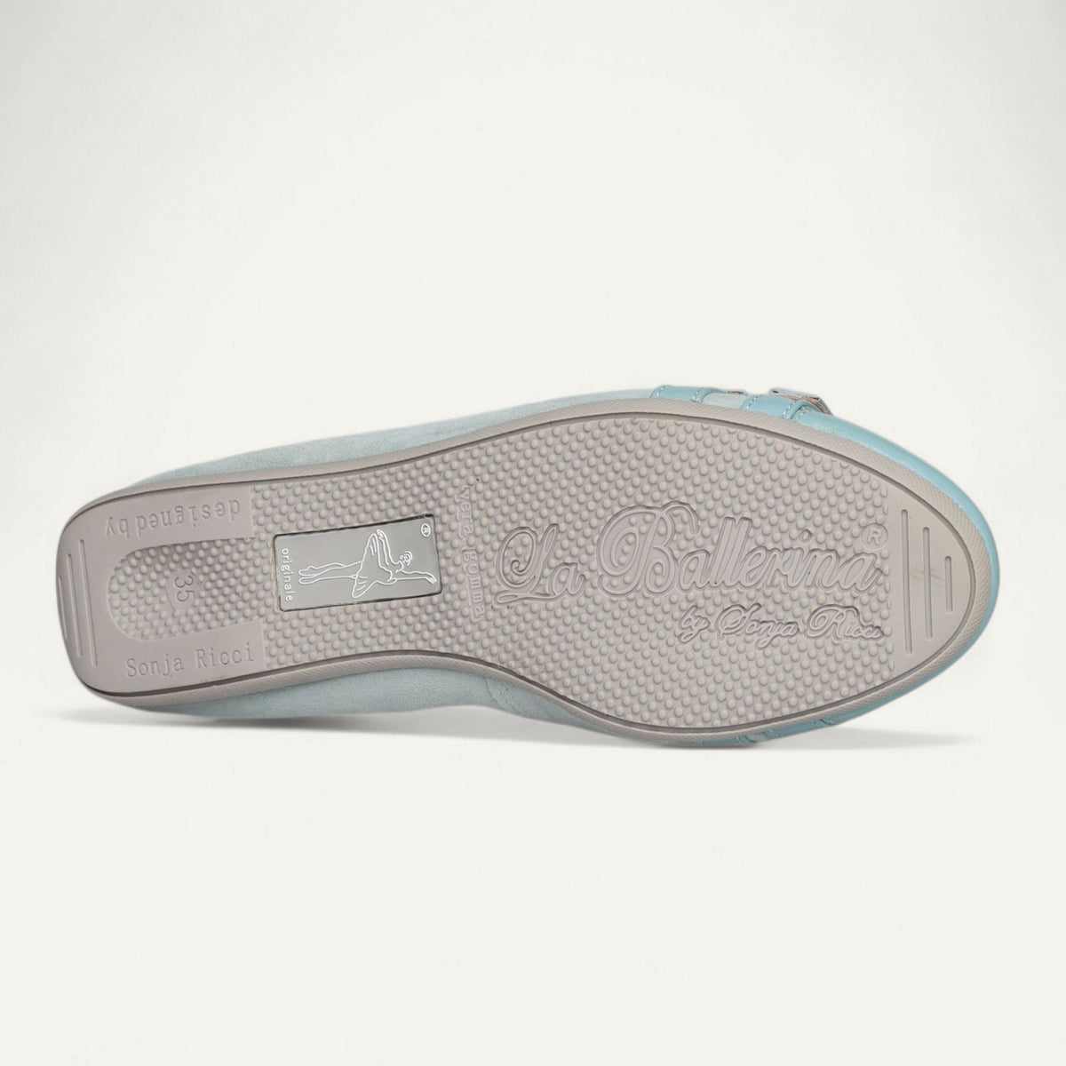 Ballerinas Hellblau, Veloursleder / Lackleder, EU 35 – Unterseite mit Gummisohle