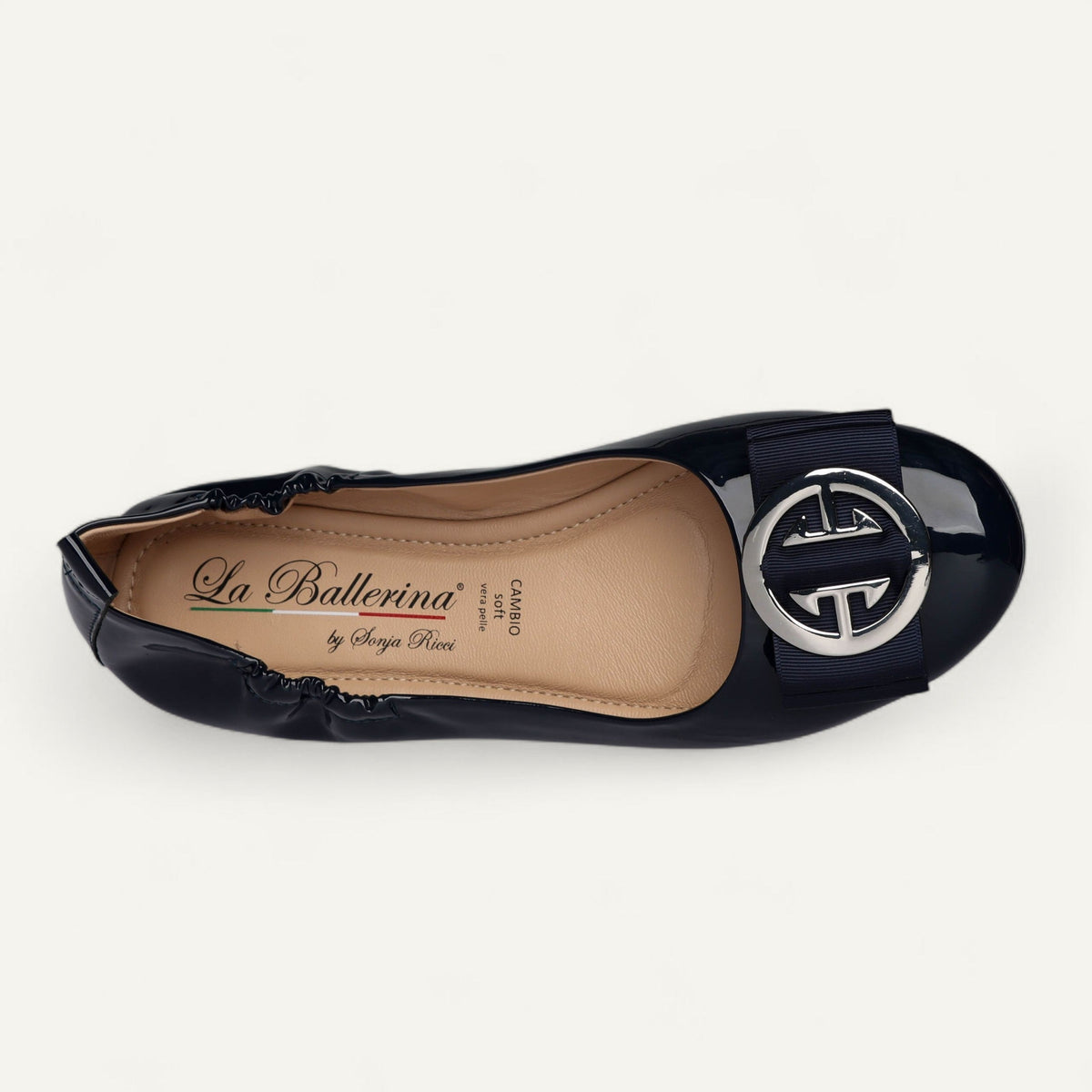 CAMBIO ballet flats in dark blue patent leather – size 41 – Top view with the first buckle