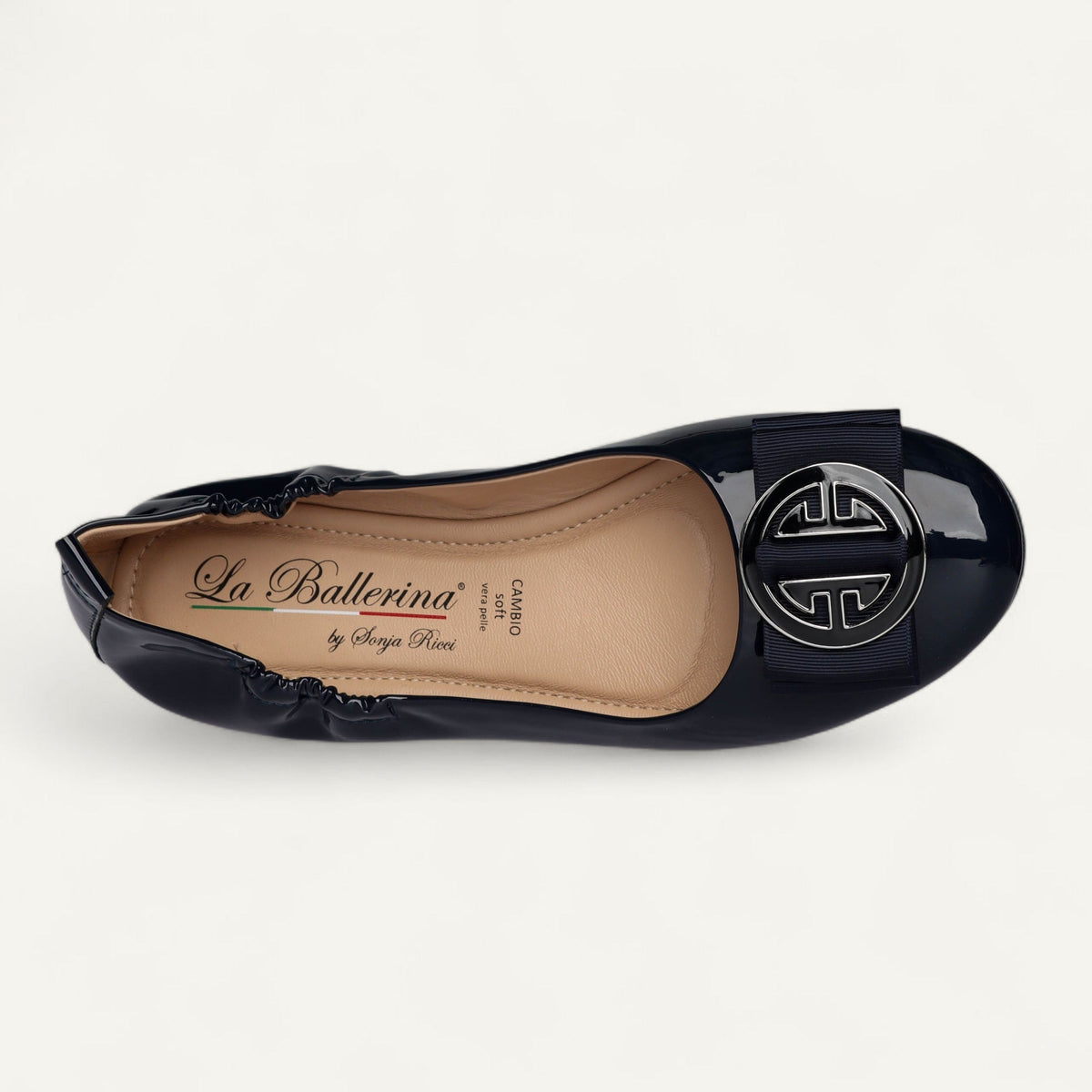CAMBIO ballet flats in dark blue patent leather – size 41 – Top view with the second buckle