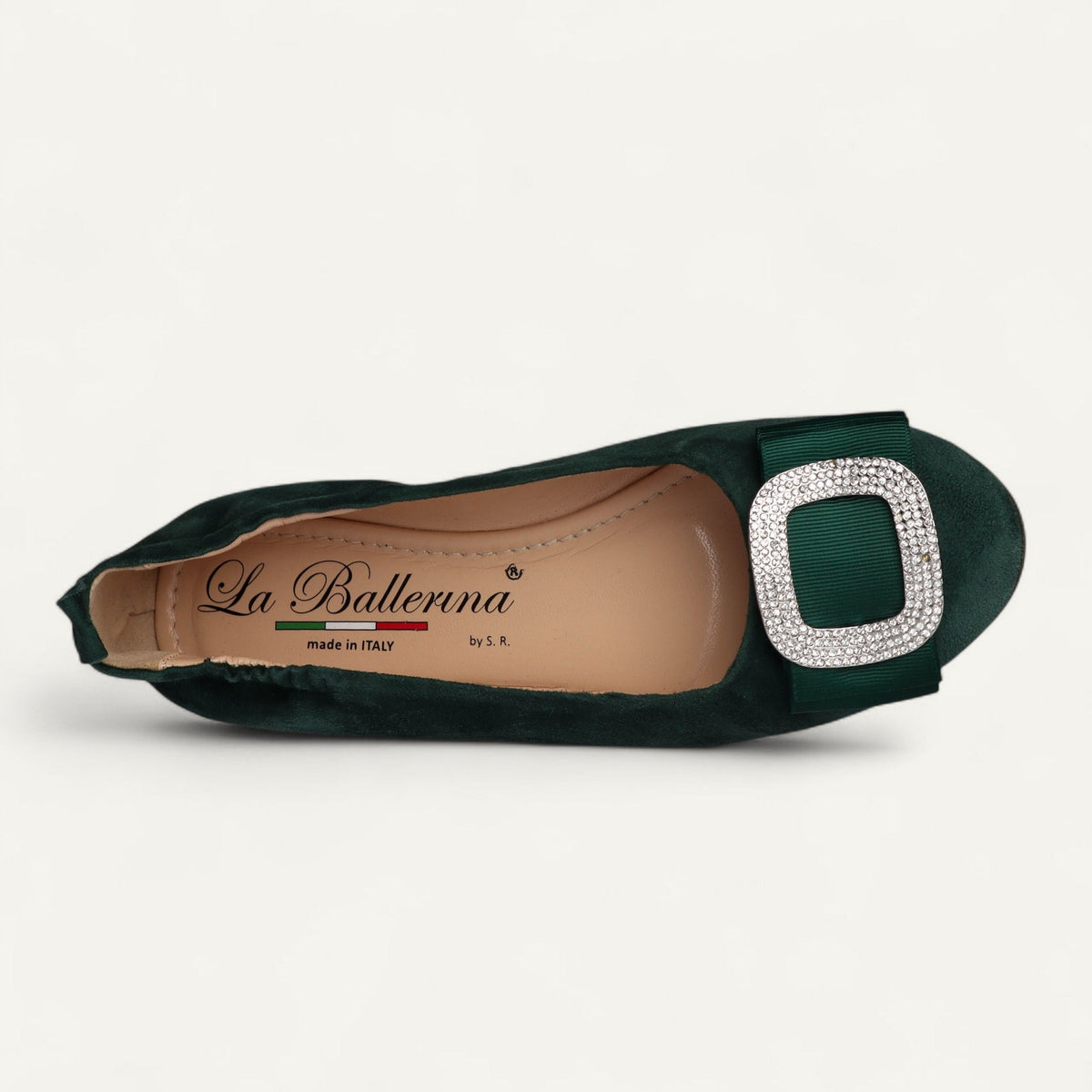 CAMBIO ballet flats in green suede – size 39 – Top view with the first buckle