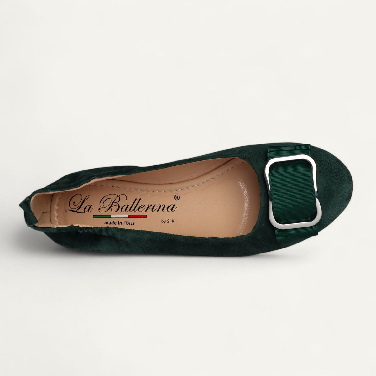 CAMBIO ballet flats in green suede – size 39 – Top view with the second buckle