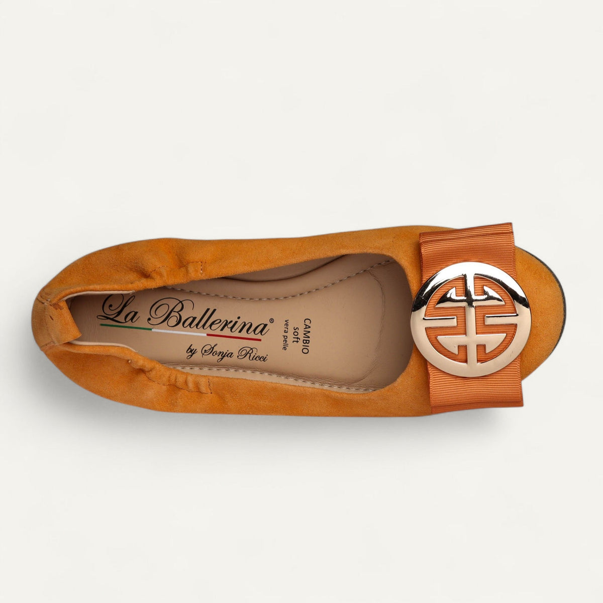 CAMBIO ballet flats in orange suede – size 36 – Top view with the first buckle