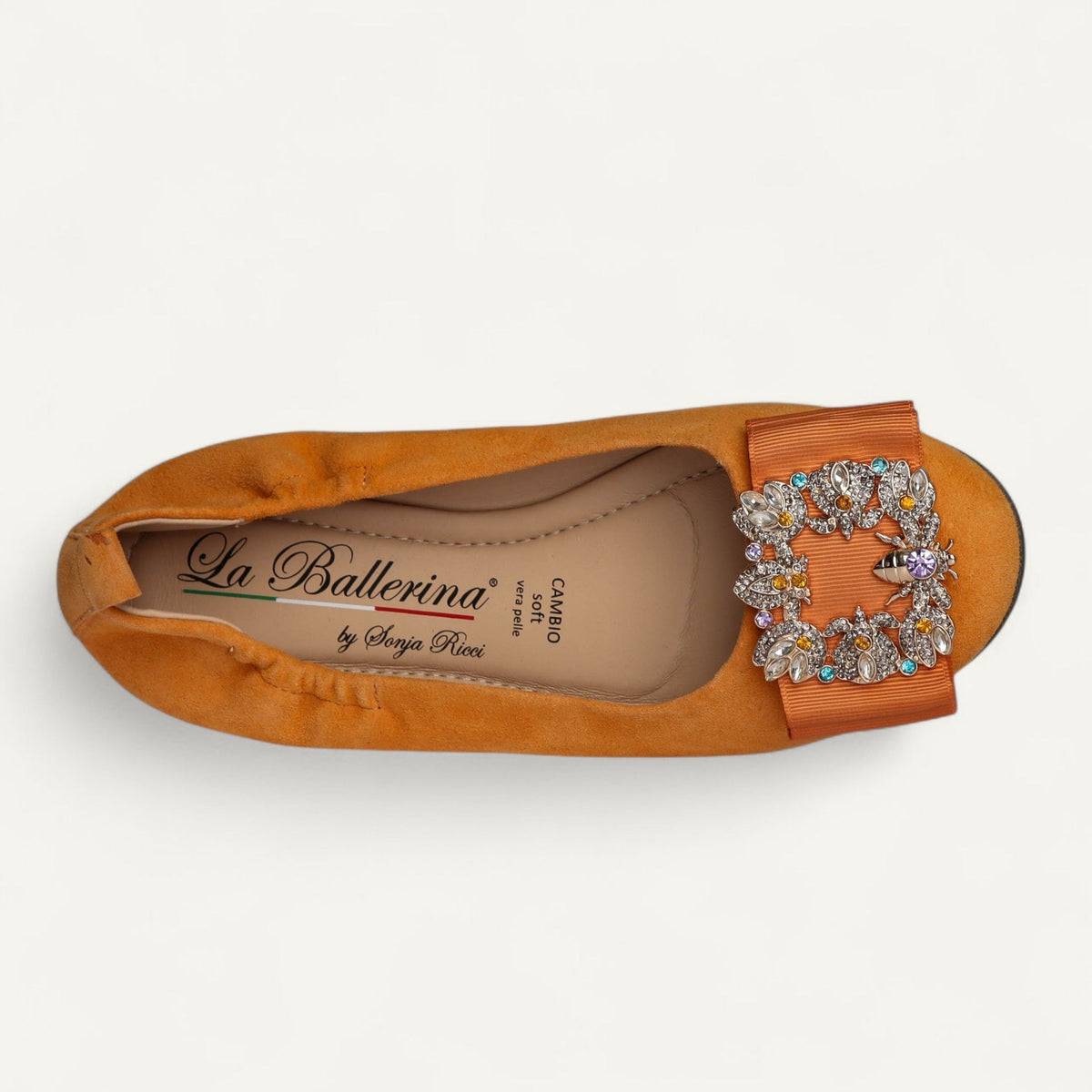 CAMBIO ballet flats in orange suede – size 36 – Top view with the second buckle