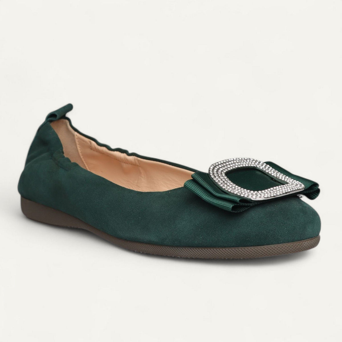 CAMBIO Ballerinas Dunkelgrün, Veloursleder, EU 38 und 40 – Schrägansicht von vorne