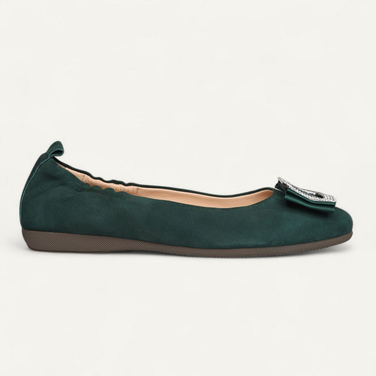 CAMBIO Ballerinas Dunkelgrün, Veloursleder, EU 38 und 40 – Seitenansicht mit Schuhspitze rechts